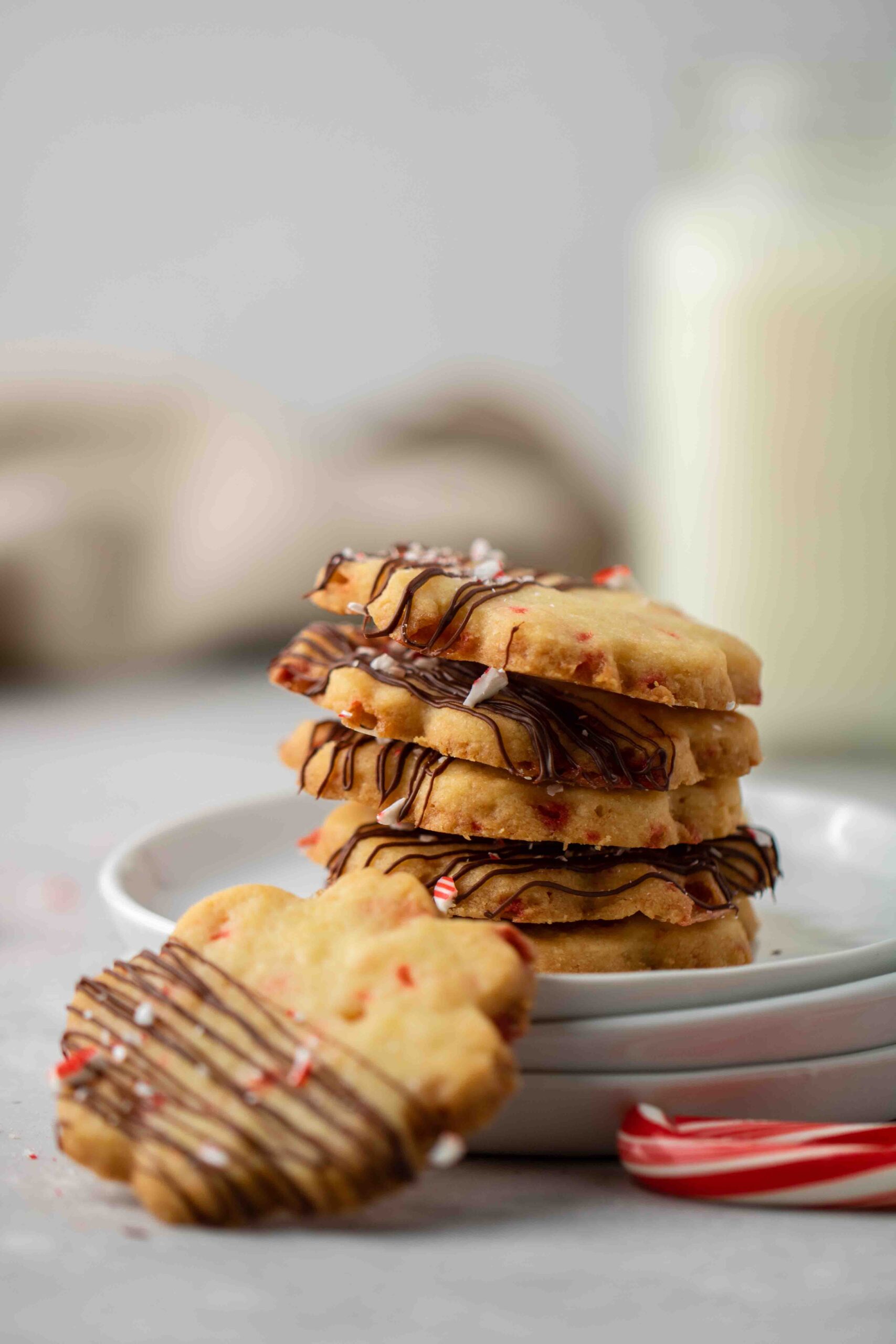 Stack of peppermint shortbread cookies