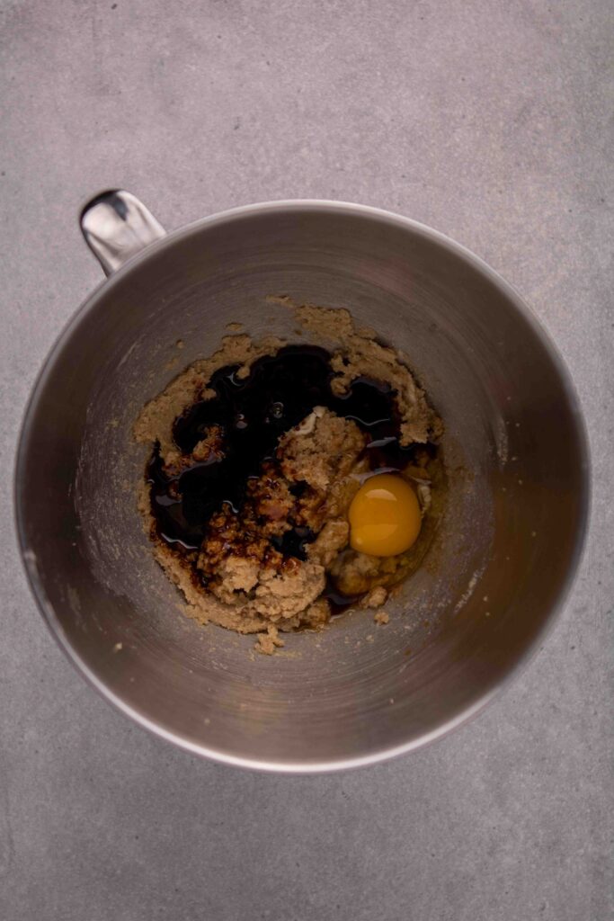 Add in the egg, vanilla, and unsulphured molasses