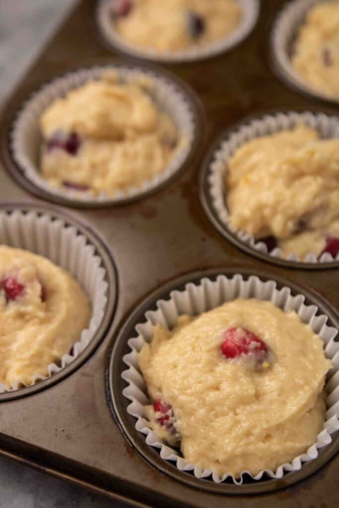 muffin batter in muffin tin