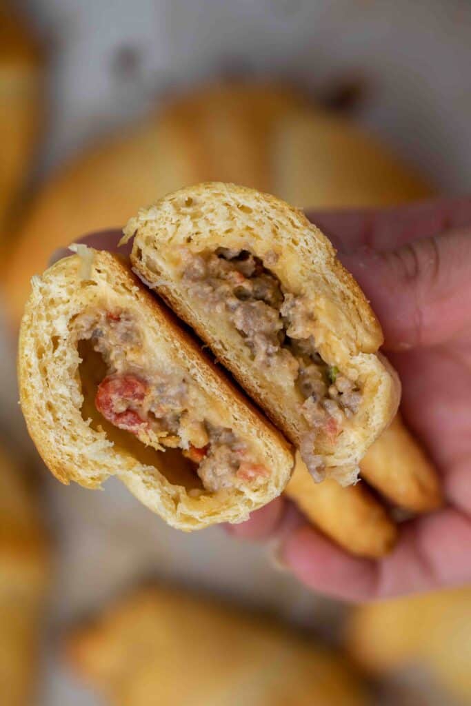 Filling of ground beef crescent rolls.