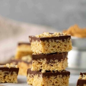 Stack of peanut butter rice krispy treats