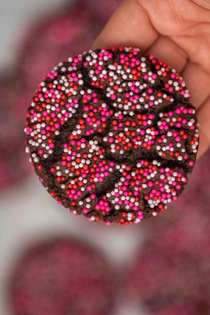 Chewy Valentine's Day Crinkle Chocolate Cookies with Sprinkles
