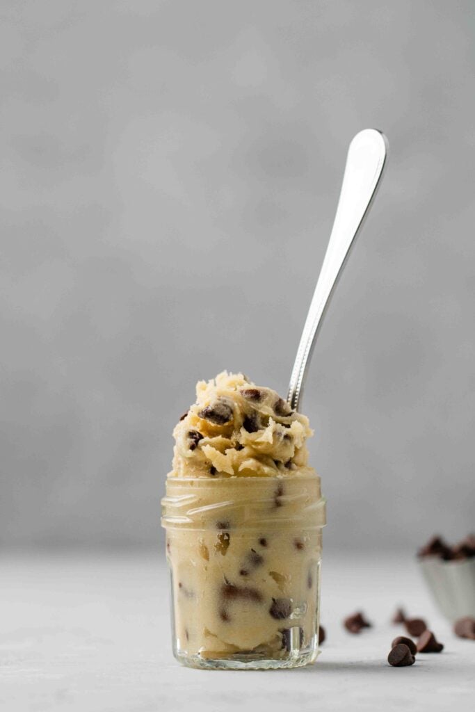 Mini jar with safe to eat cookie dough for one - edible cookie dough photography