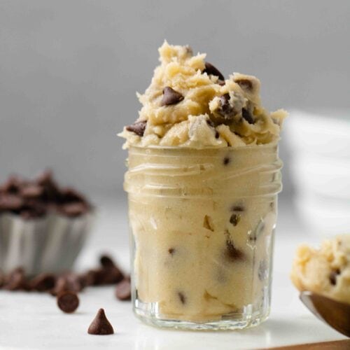 Close up of chocolate chip dessert jar