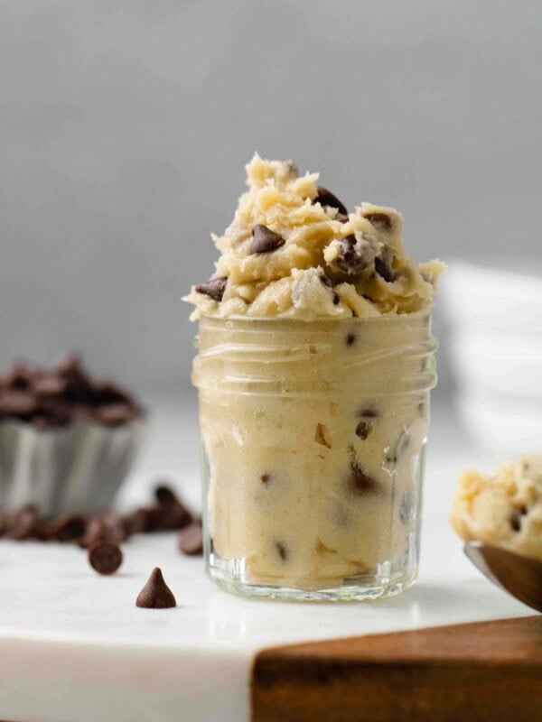 Close up of chocolate chip dessert jar