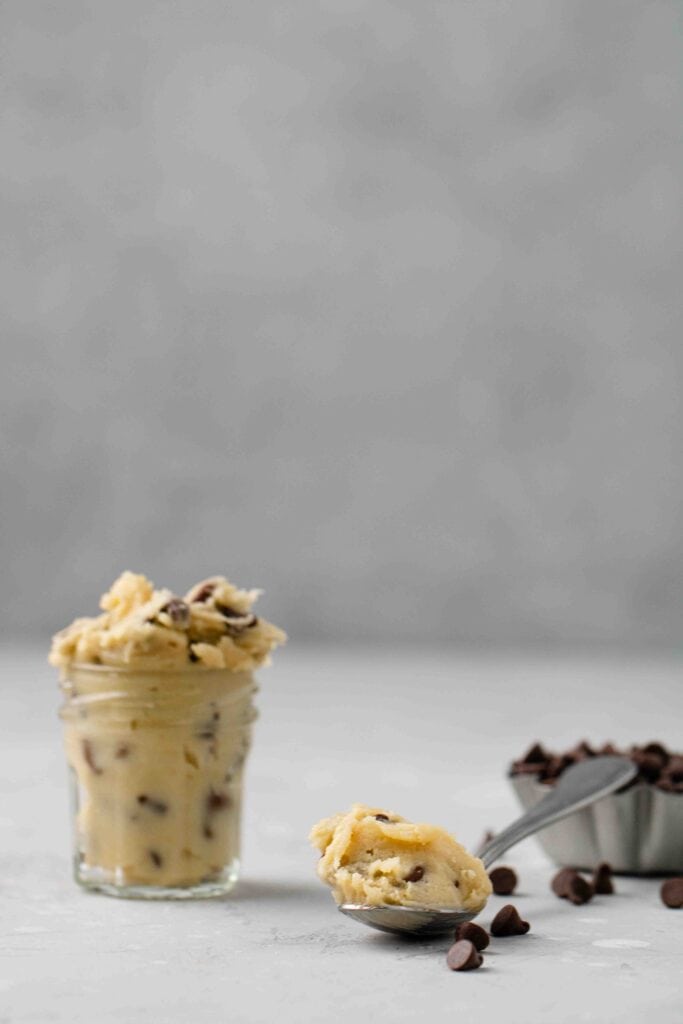 Edible cookie dough in a spoon