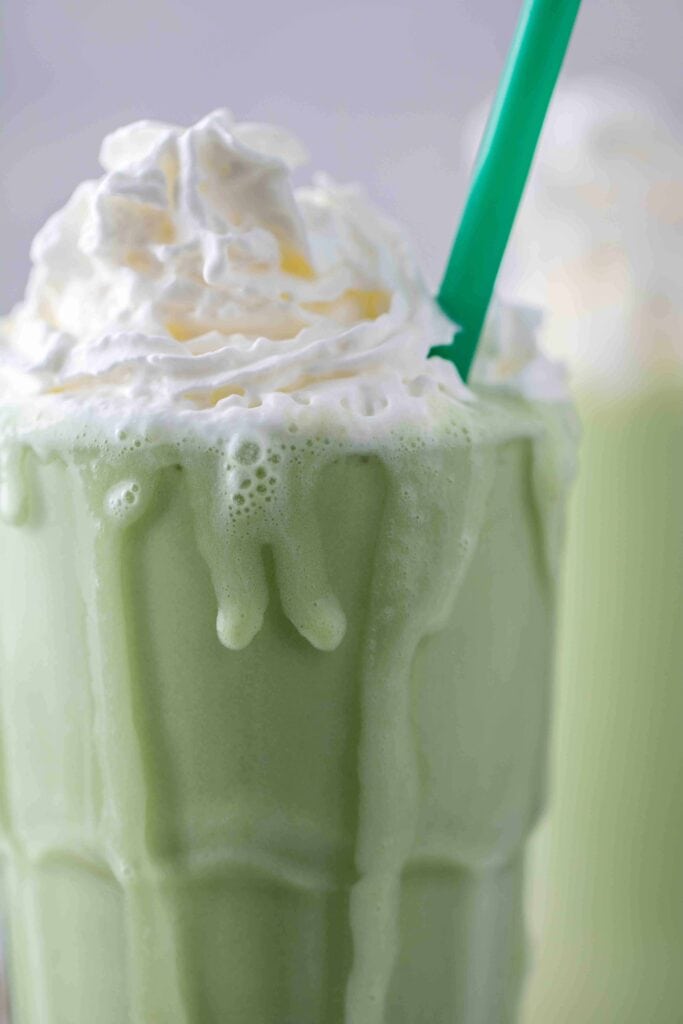 Close up of matcha frappe