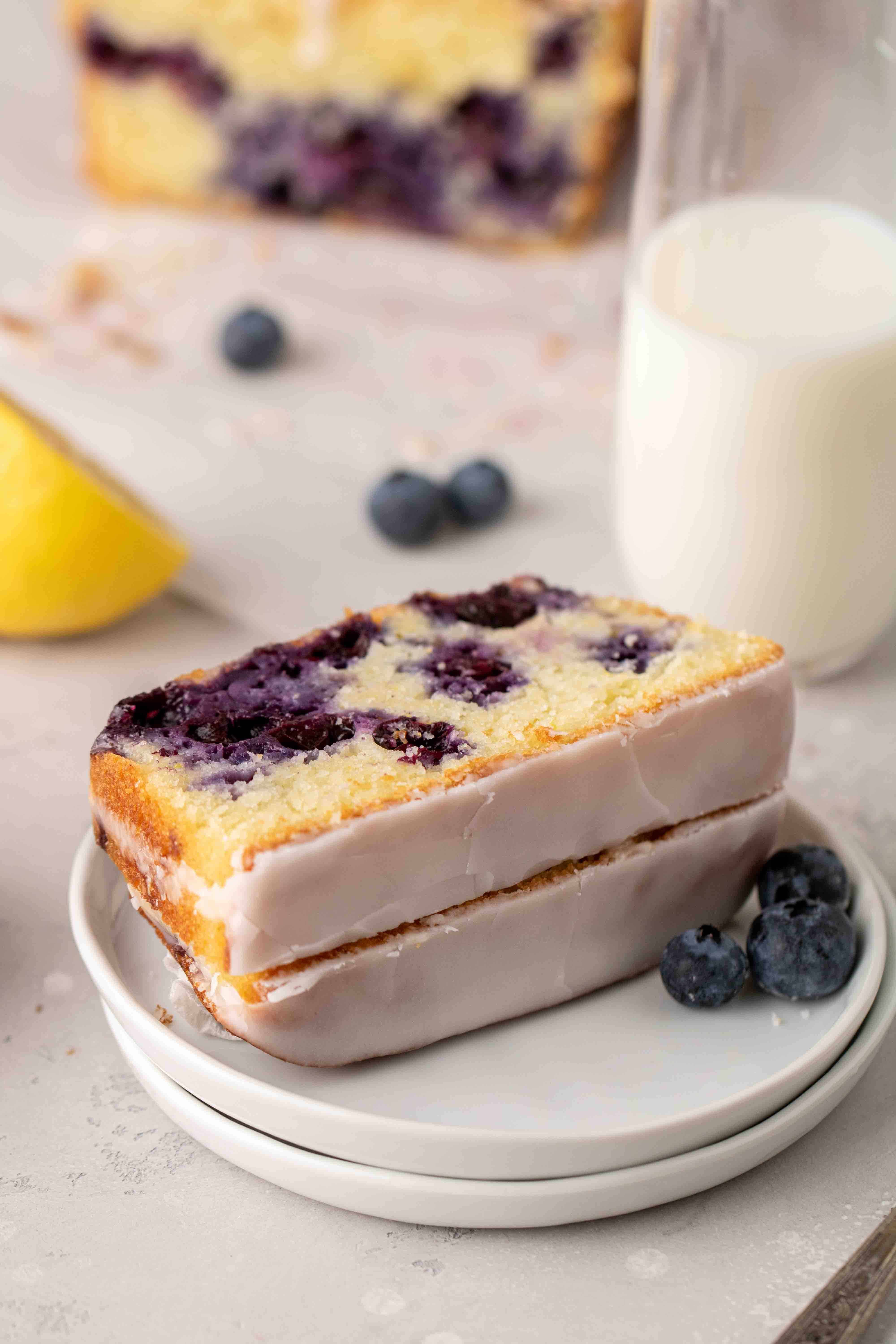 Slices of blueberry lemon loaf