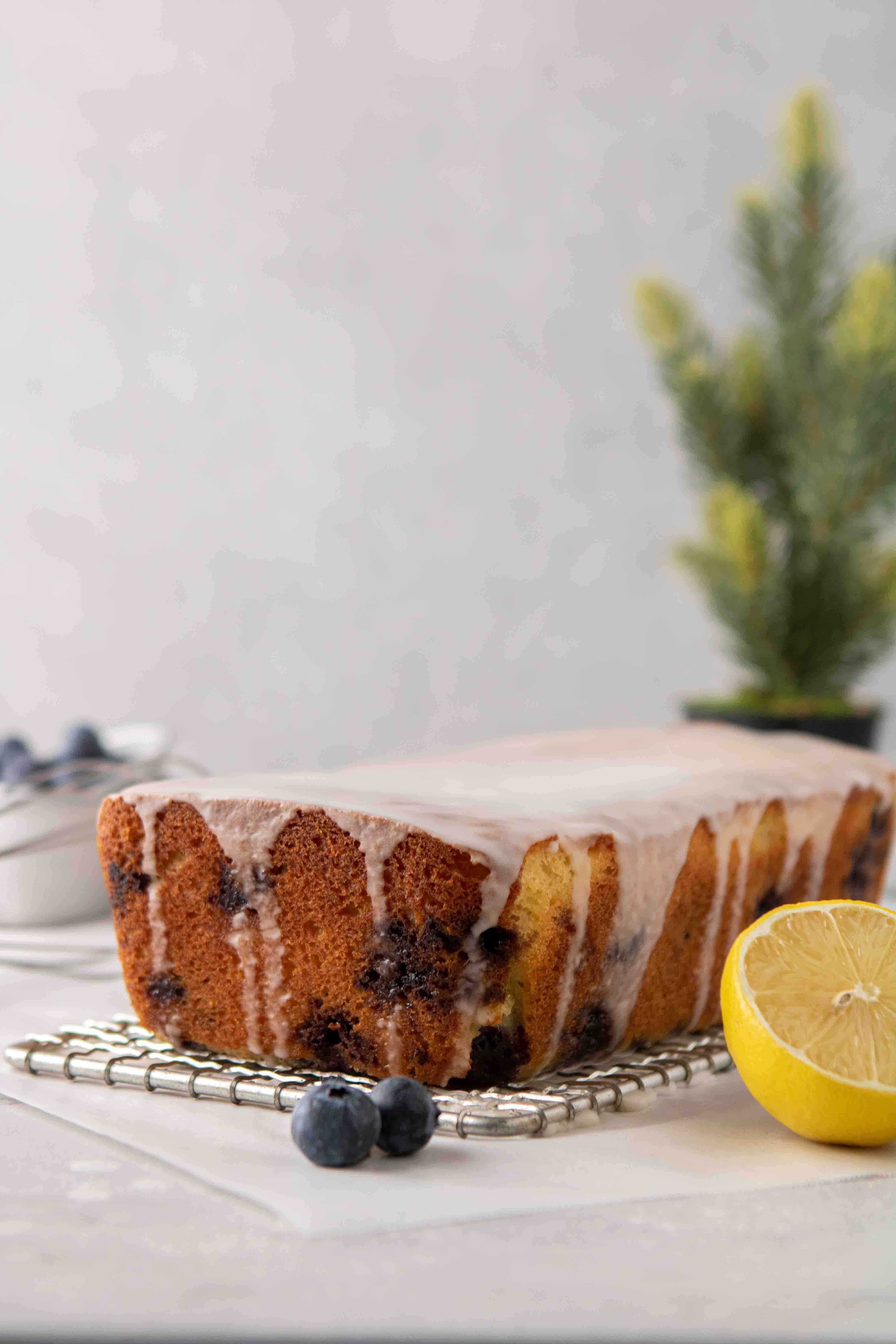 Glazed lemon blueberry loaf cake