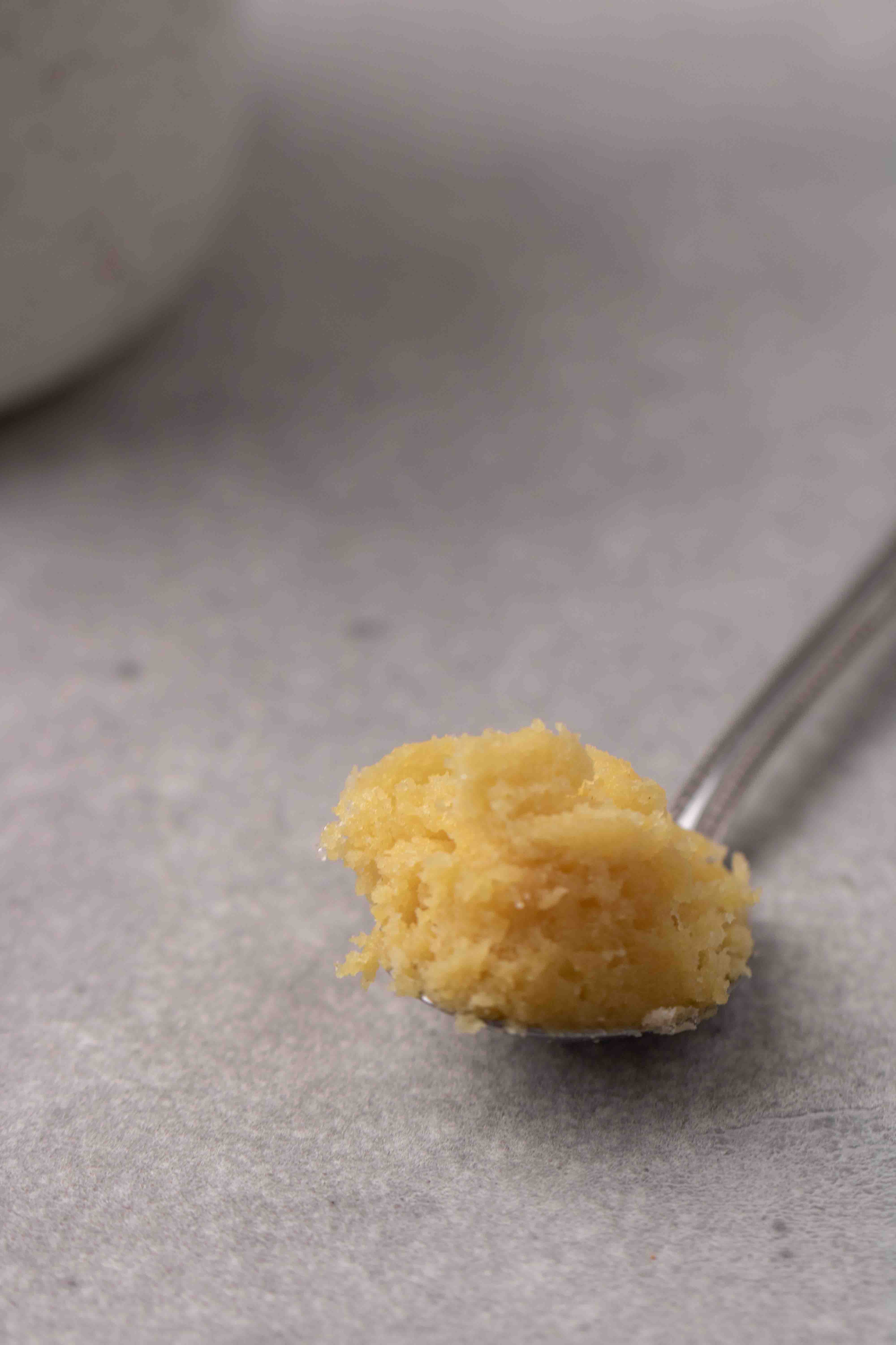 Close up of microwave sugar cookie in a spoon