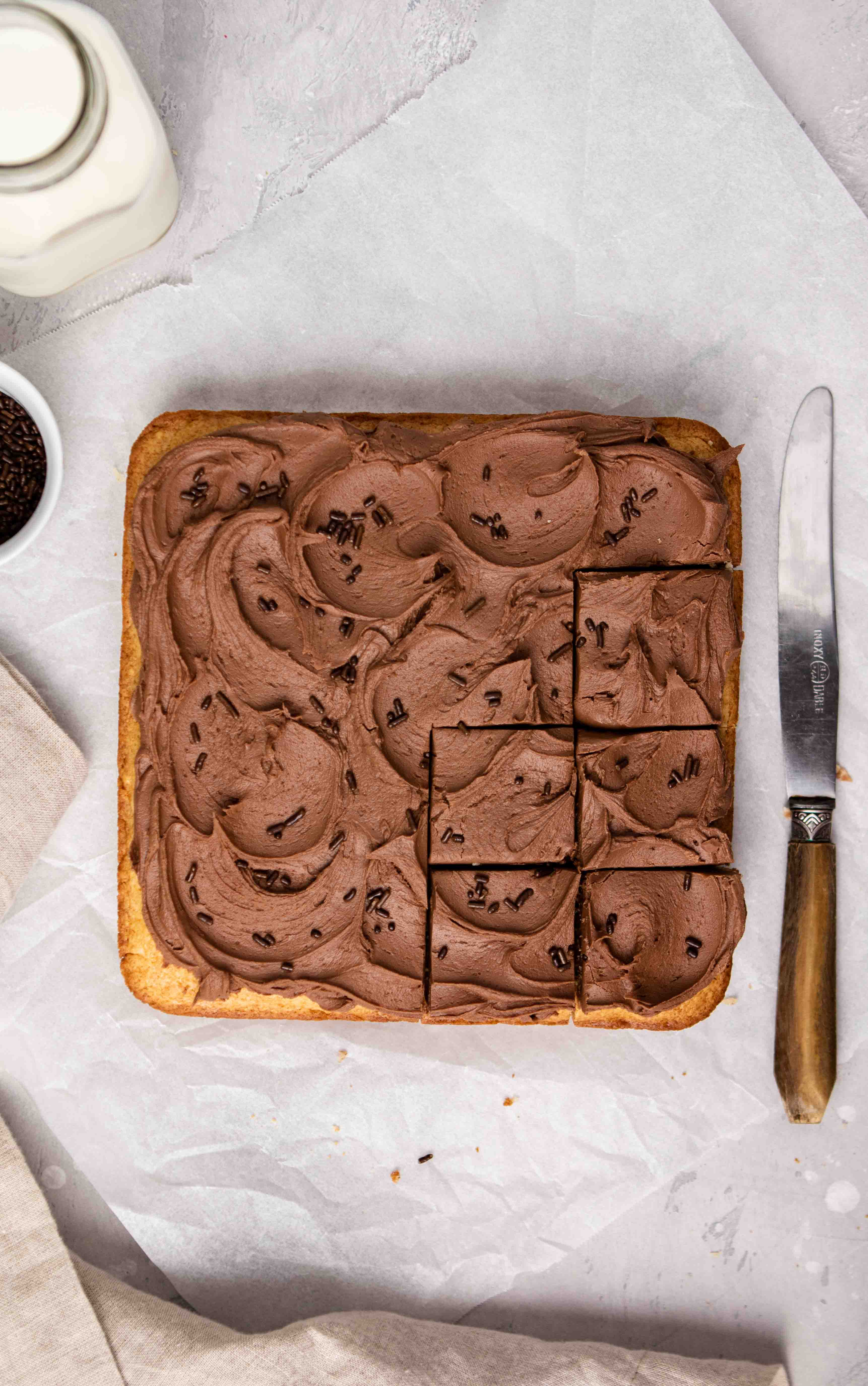 Overhead shot of pancake mix cake