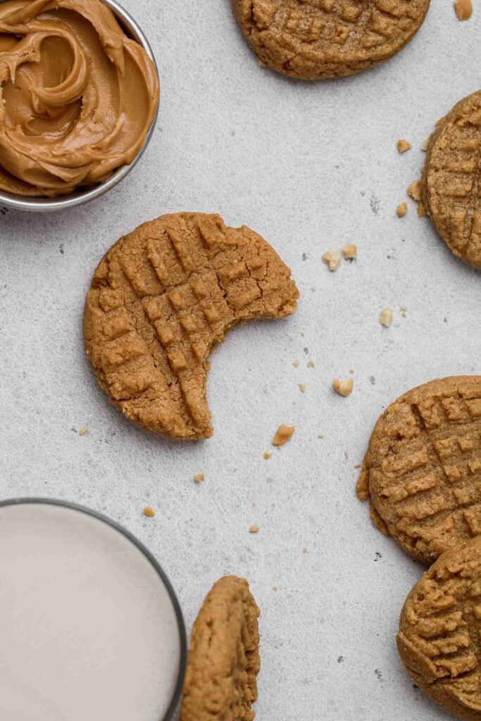 Peanut butter cookie with a bite taken out of it