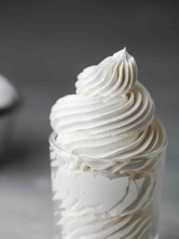 Swiss meringue buttercream piped in a cup