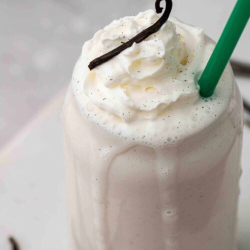 Close up of vanilla bean frappuccino