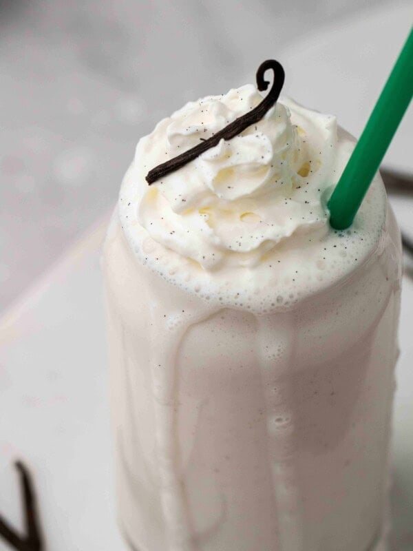 Close up of vanilla bean frappuccino