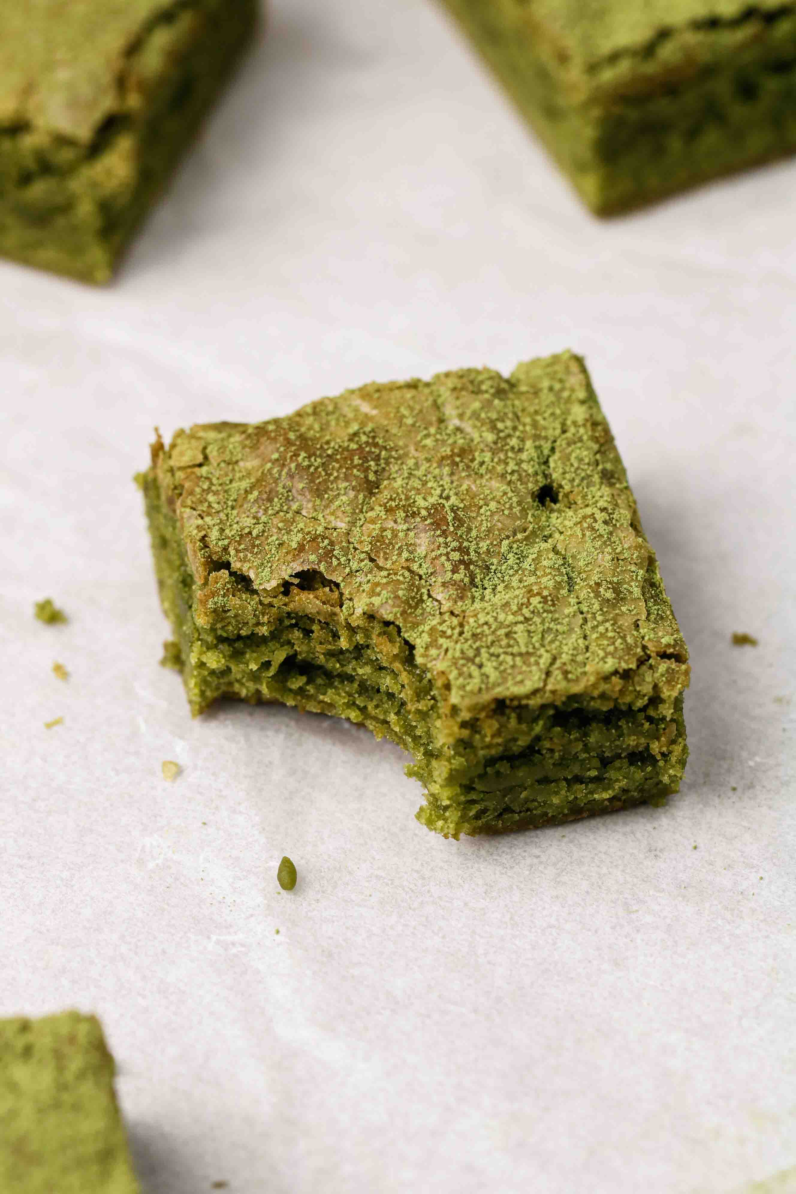 fudgy matcha brownies with a crinkly top