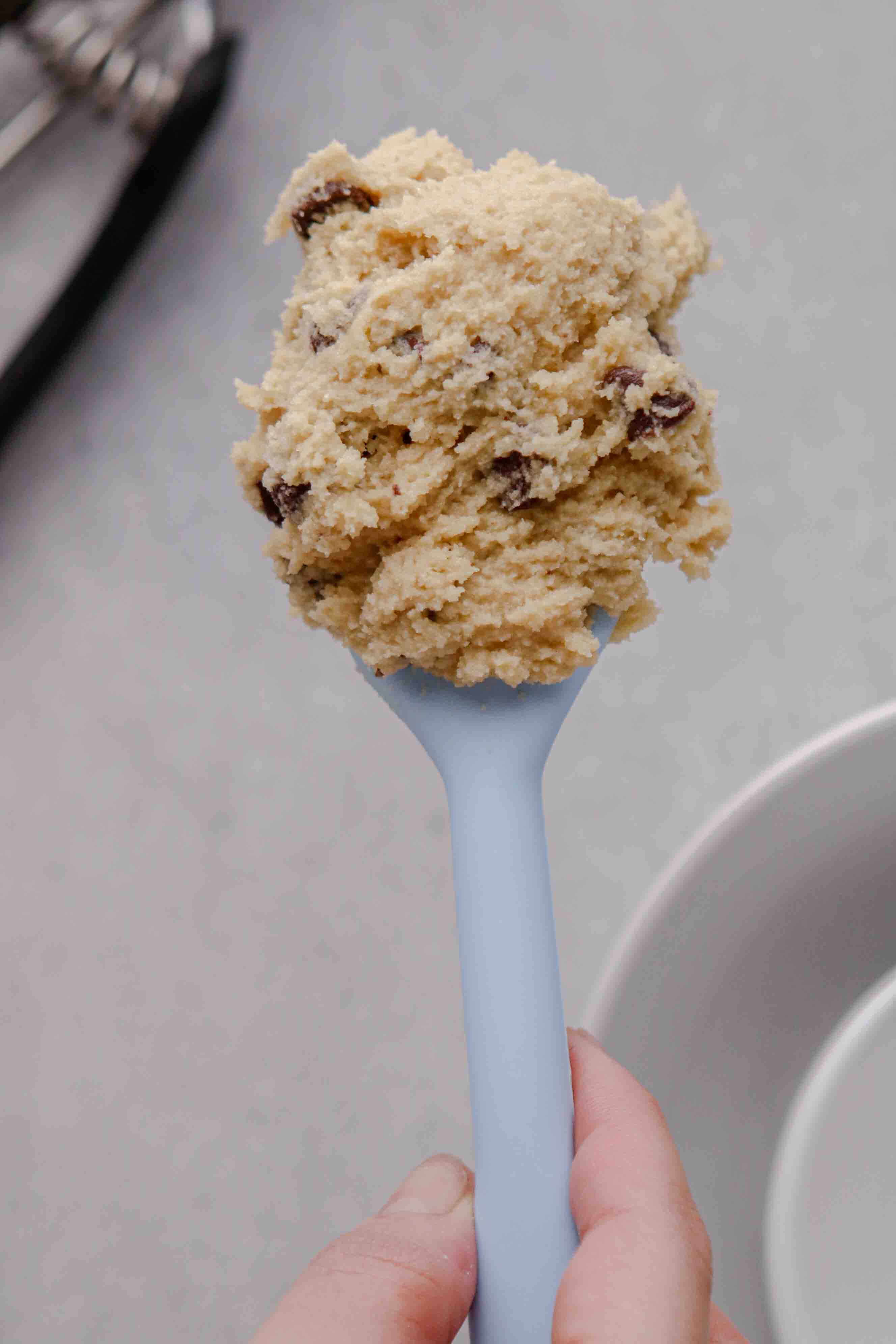 Almond flour cookie dough on a spatula