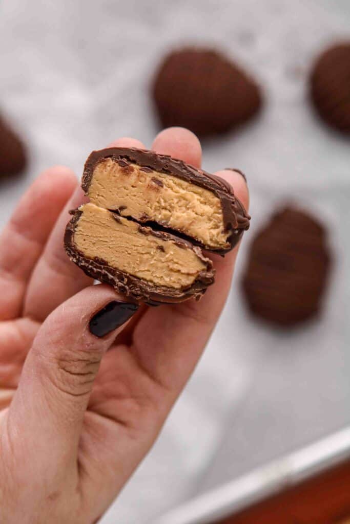 Inside of homemade peanut butter eggs