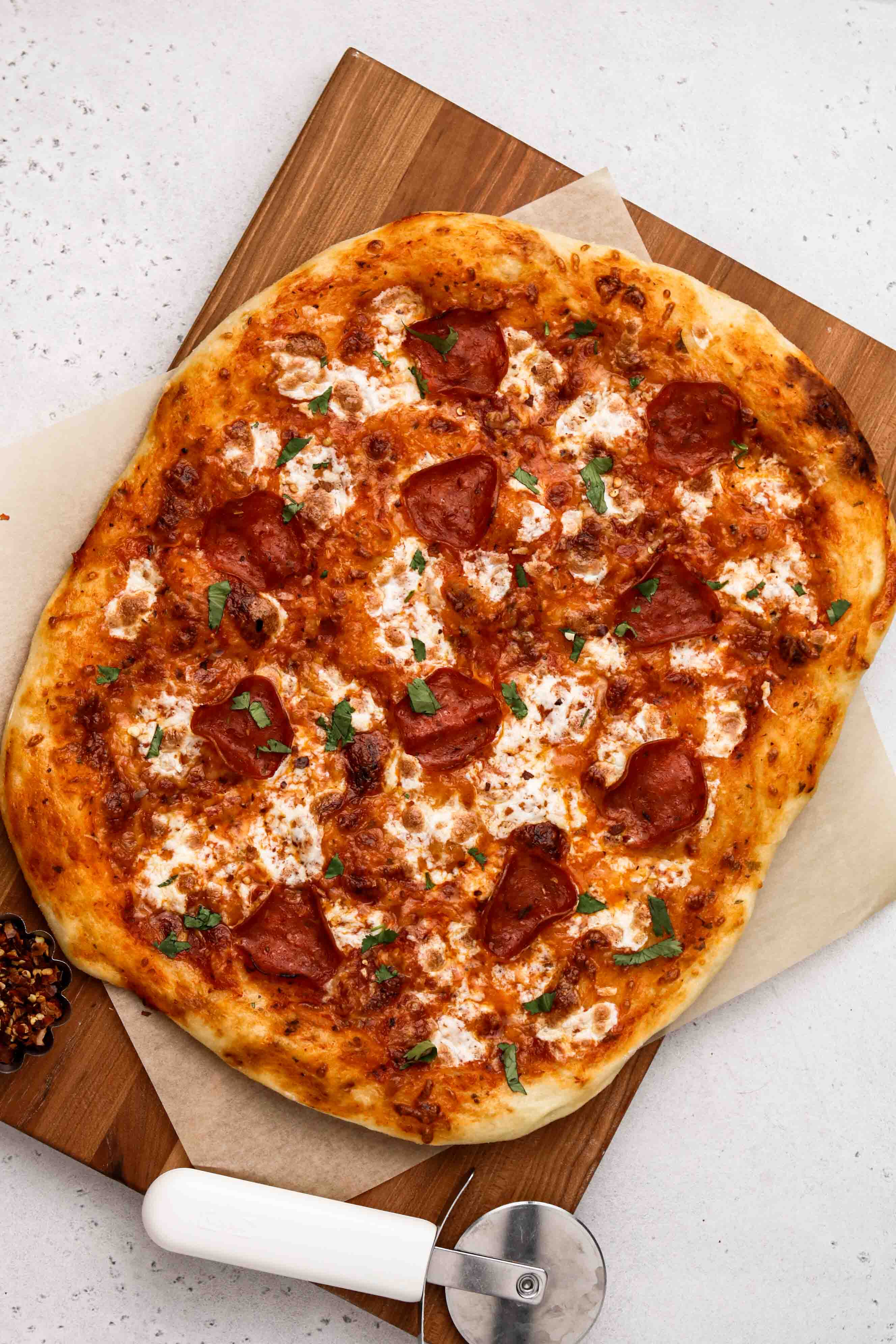 Overhead shot of pizza dough recipe