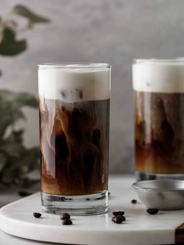 Straight on shot of Starbucks salted cream cold brew cold foam
