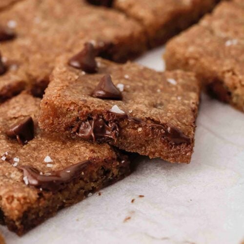 Close up of chocolate chip cookie bars