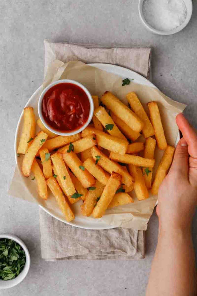 Polenta fries on plate