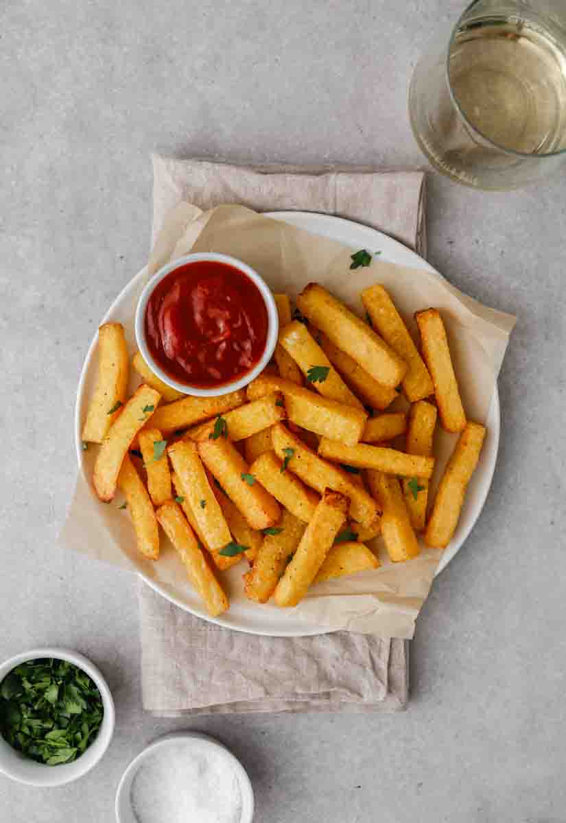 Overhead polenta fries shot