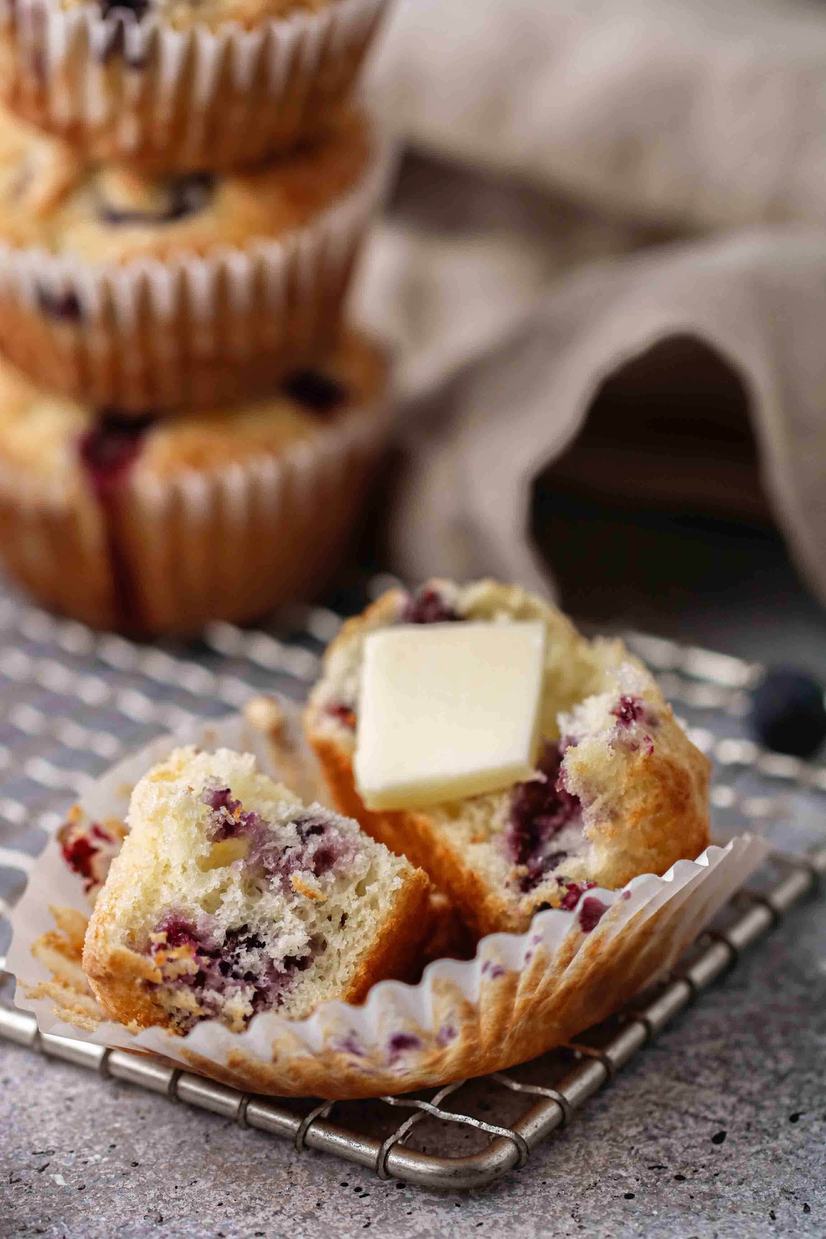 Blueberry muffin with pancake mix topped with butter