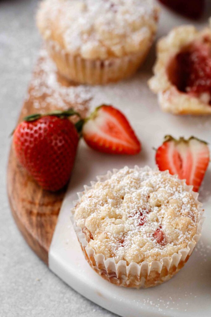 Strawberry jam muffin with streusel