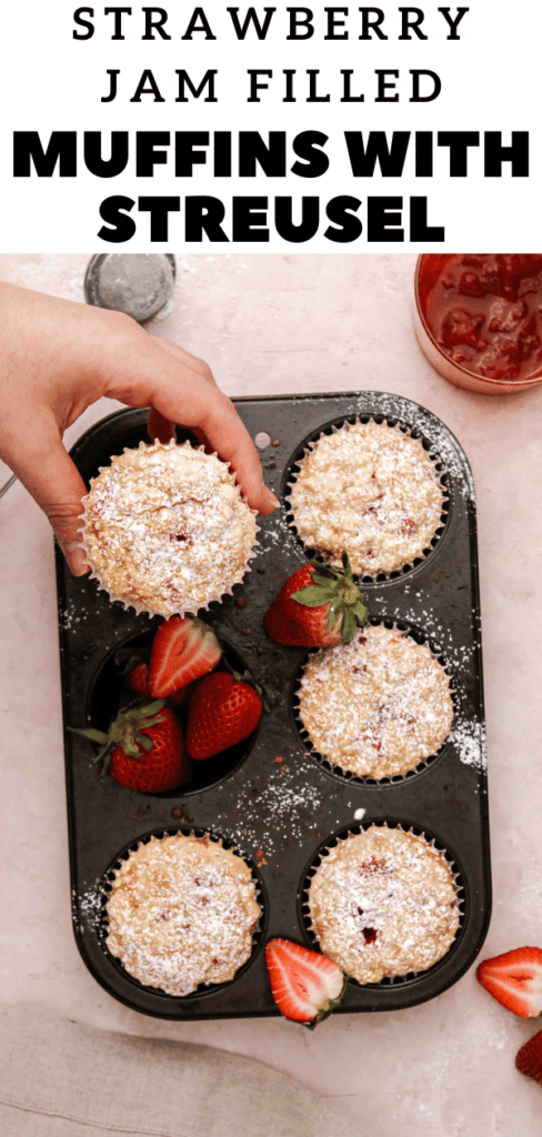 Strawberry jam filled muffins with streusel