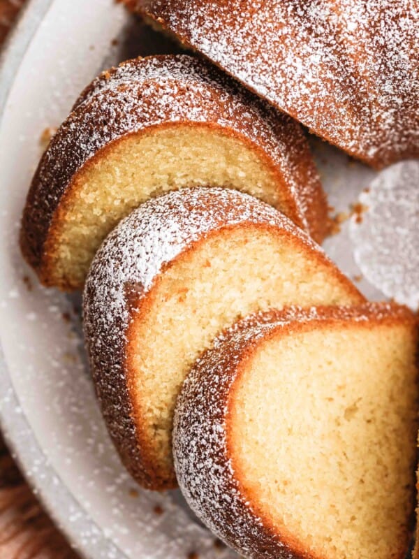 Close up of moist vanilla bundt cake