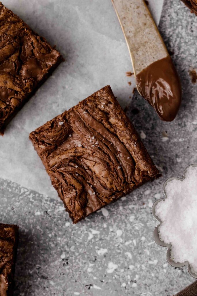 Slice of Small batch Nutella brownie with sea salt
