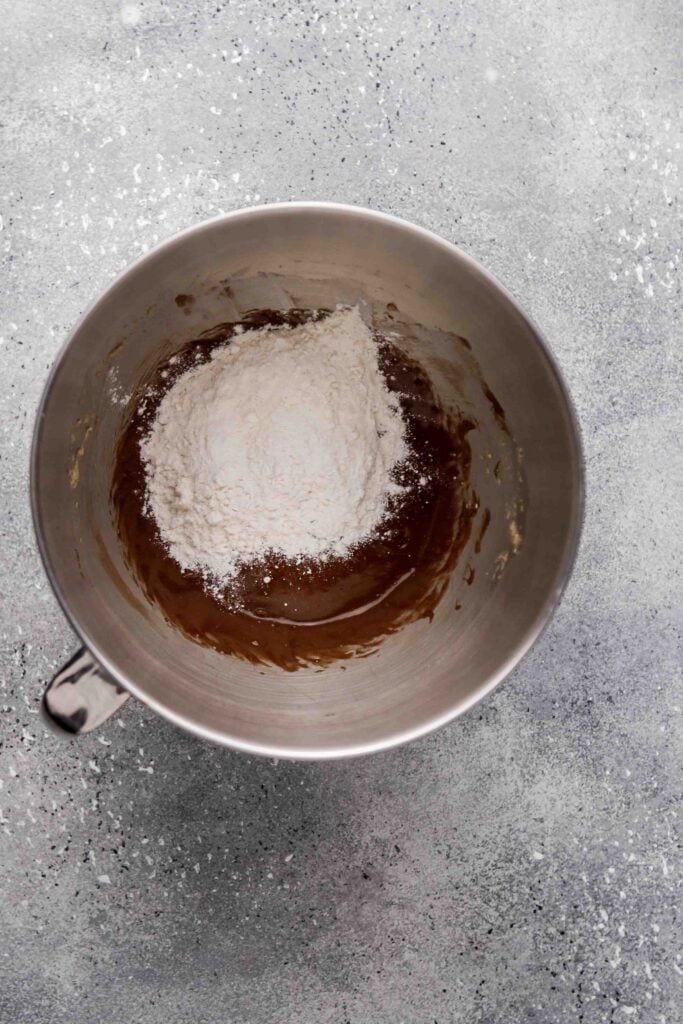 Fold in the flour Gently into the brownie batter