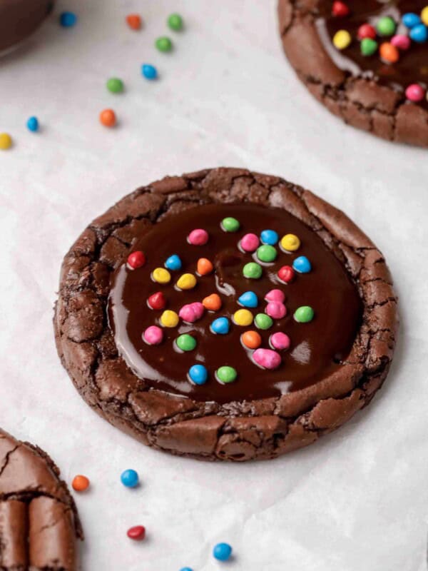 Cosmic brownie cookie with sprinkles on top