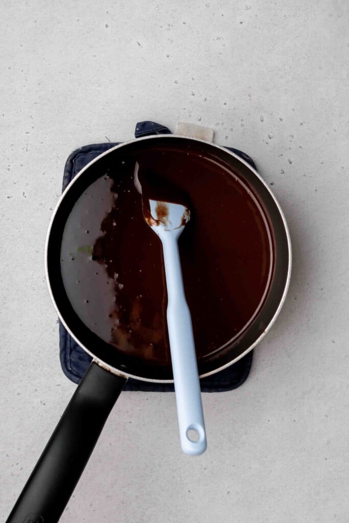 Melt the butter and chocolate chips in a sauce pan 