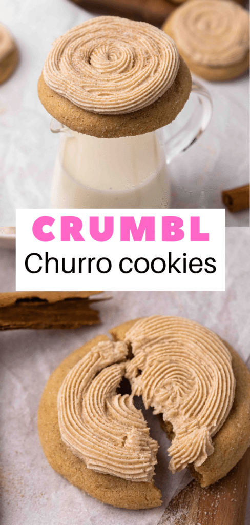 CRUMBL churro cookie broken in half