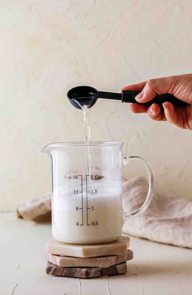 Vanilla syrup in steamed milk