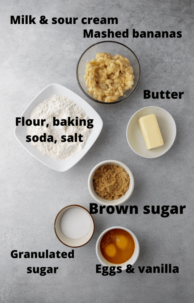 Ingredients for brown butter banana bread