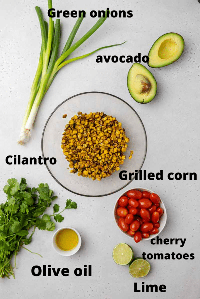 Grilled corn salad with avocados ingredients