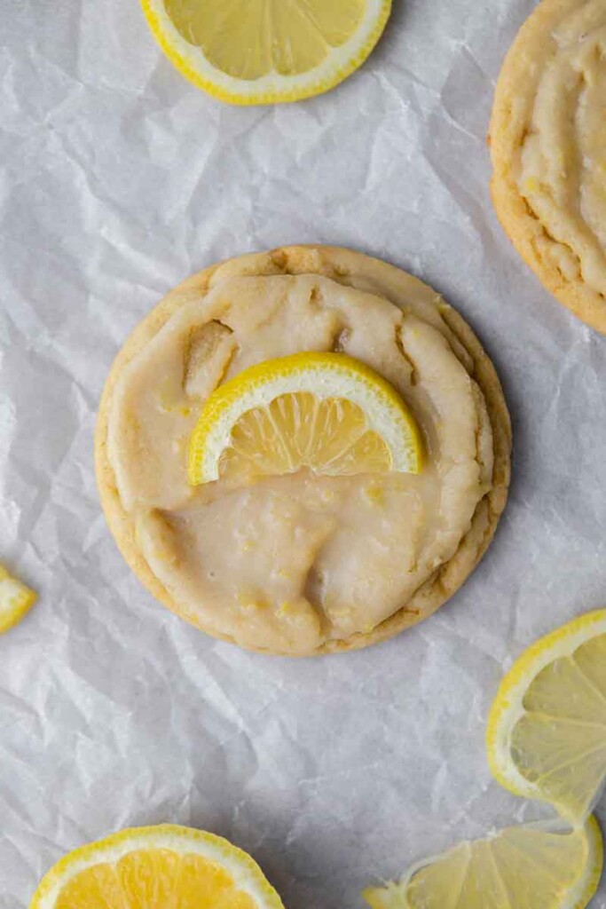 Overhead close up of CRUMBL Lemon Glaze cookies 