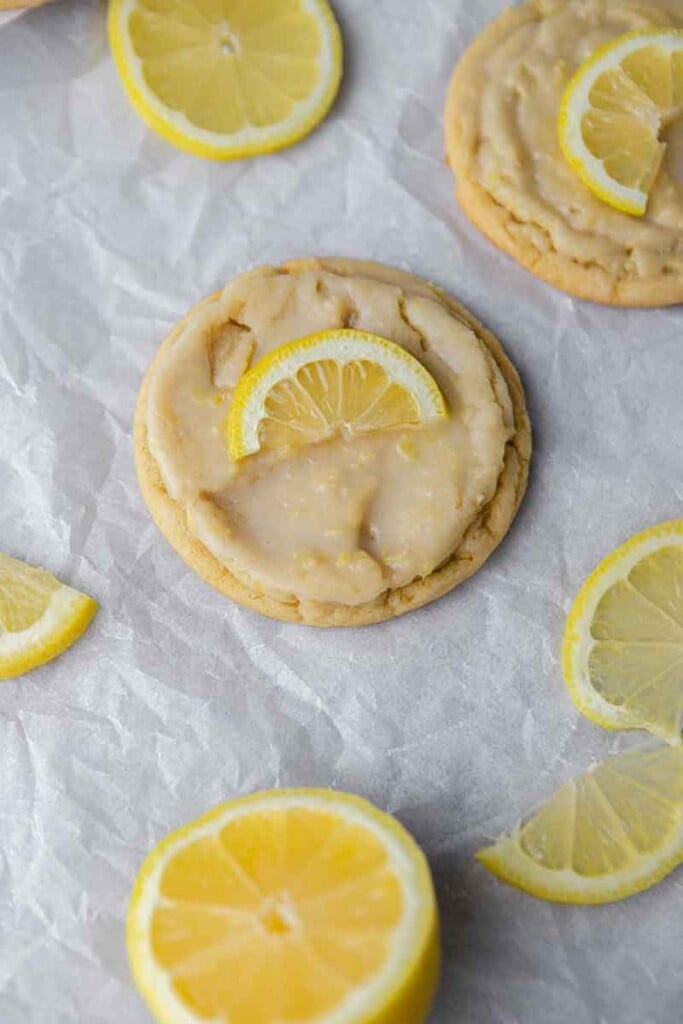 Overhead shot of CRUMBL lemon cookies