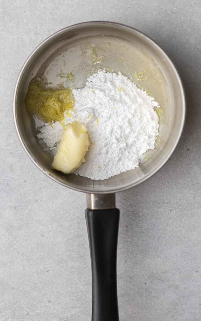 Lemon butter sauce in a saucepan