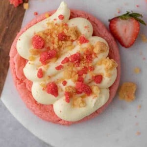 Overhead shot of crumbl strawberry shortcake cookies
