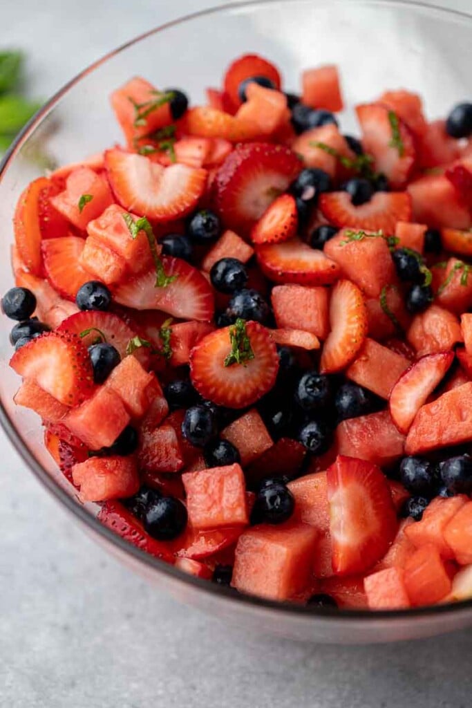 Close up of fruit salad in a bowl