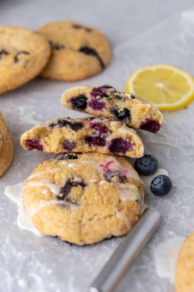 Inside of the CRUMBL blueberry crumb cake cookies