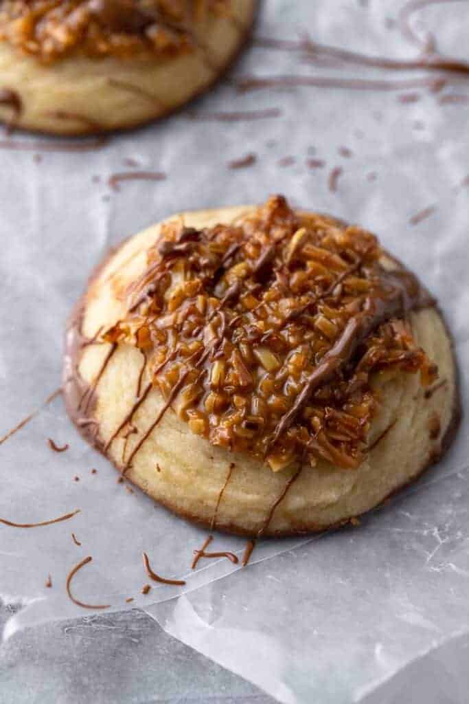 chocolate dipped sugar cookie with coconut