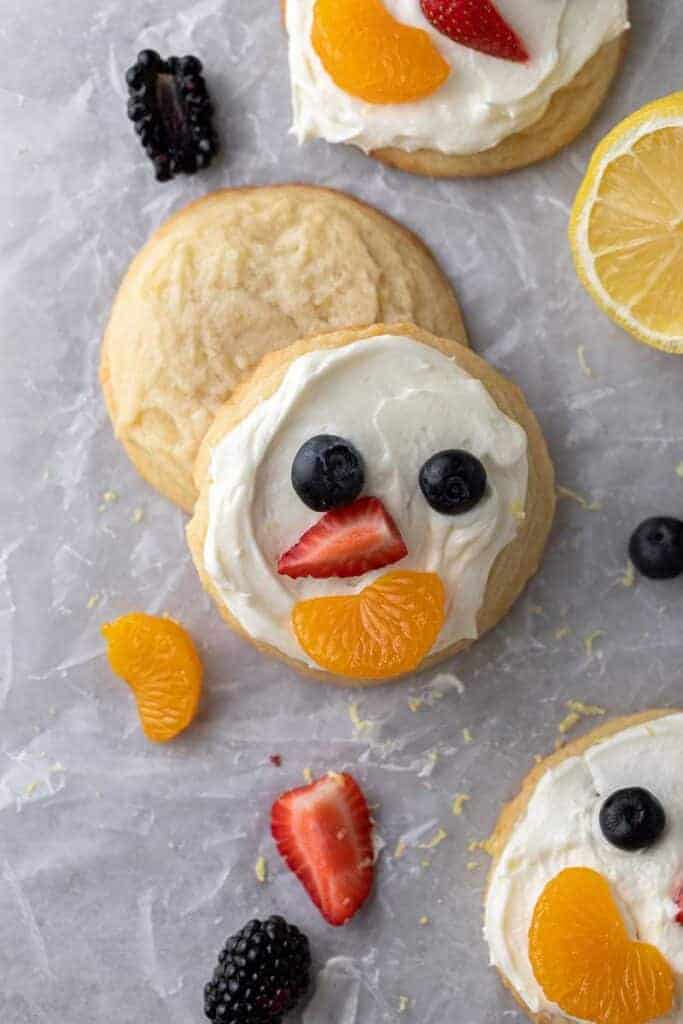 Frosted and unfrosted lemon fruit pizza cookies