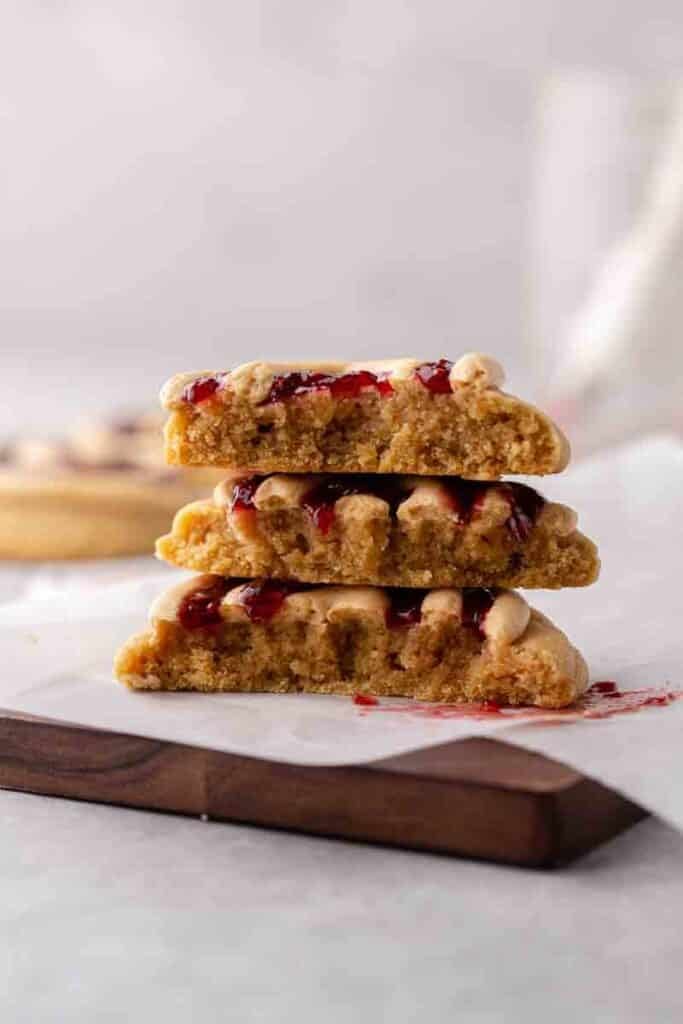 Stack of CRUMBL peanut butter and jelly cookies