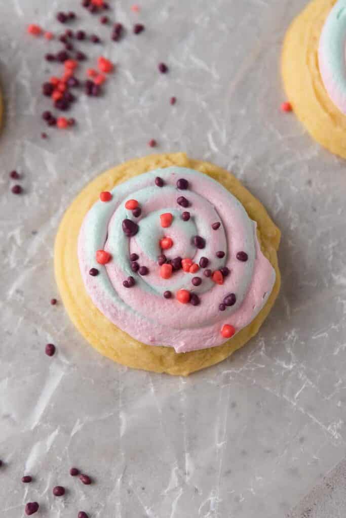 Pink and blue frosted sugar cookie