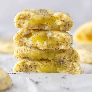 Stack of lemon poppy seed cookie from crumbl